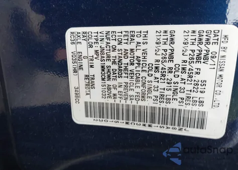 2012 Infiniti Fx35 Limited Edition z USA, uszkodzony, nr VIN JN8AS1MW3CM151032